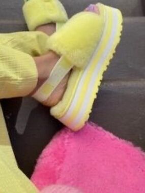 UGG  Yellow Fuzzy Platform Slingback Shoes